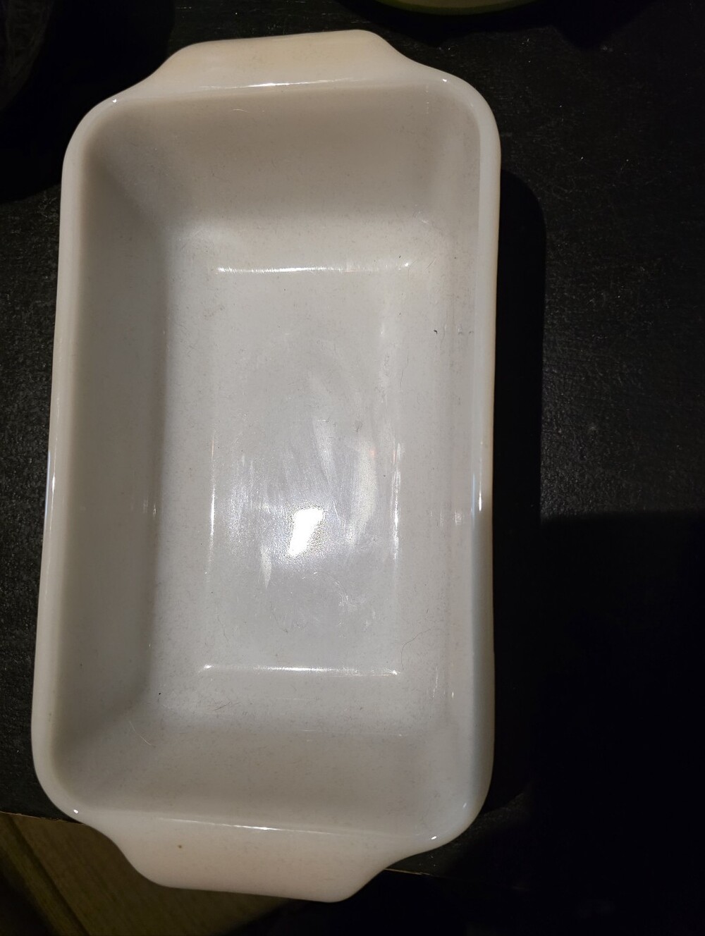 White / Peach Fire King Ceramic Loaf Dish -